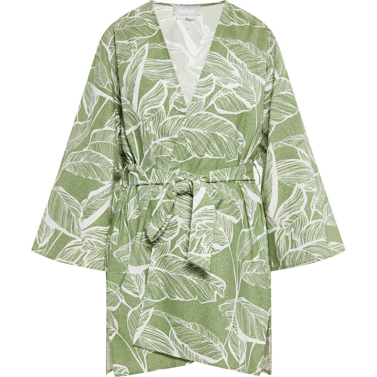 Wickelkimono aus Baumwolle mit Blätterprint