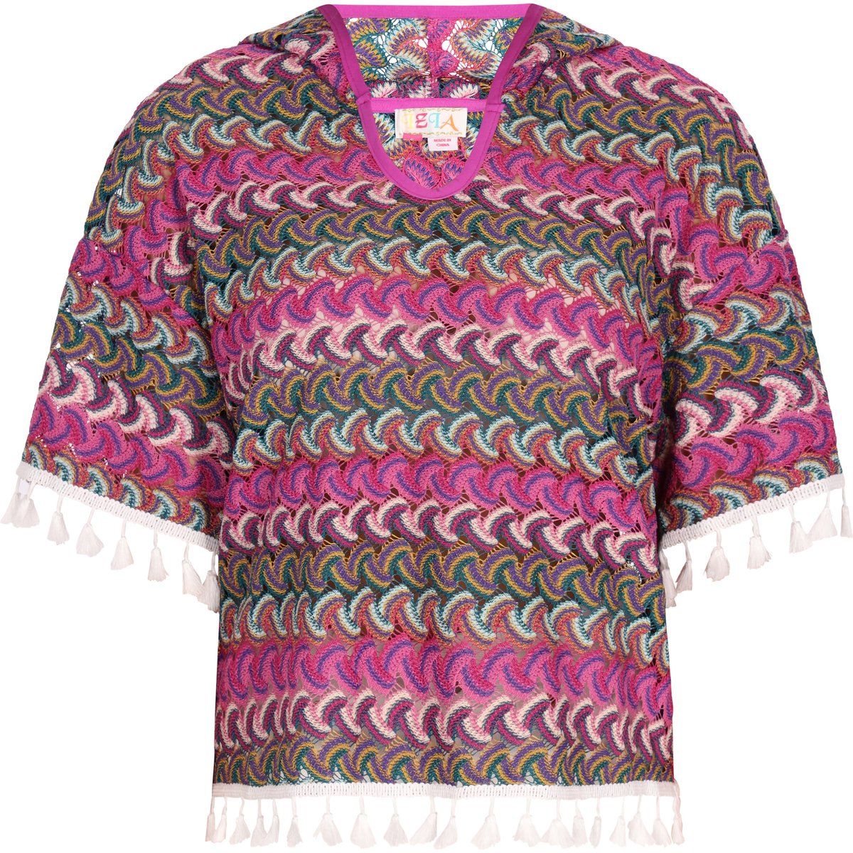 Gemusterter Boho-Hoodie mit Troddeln