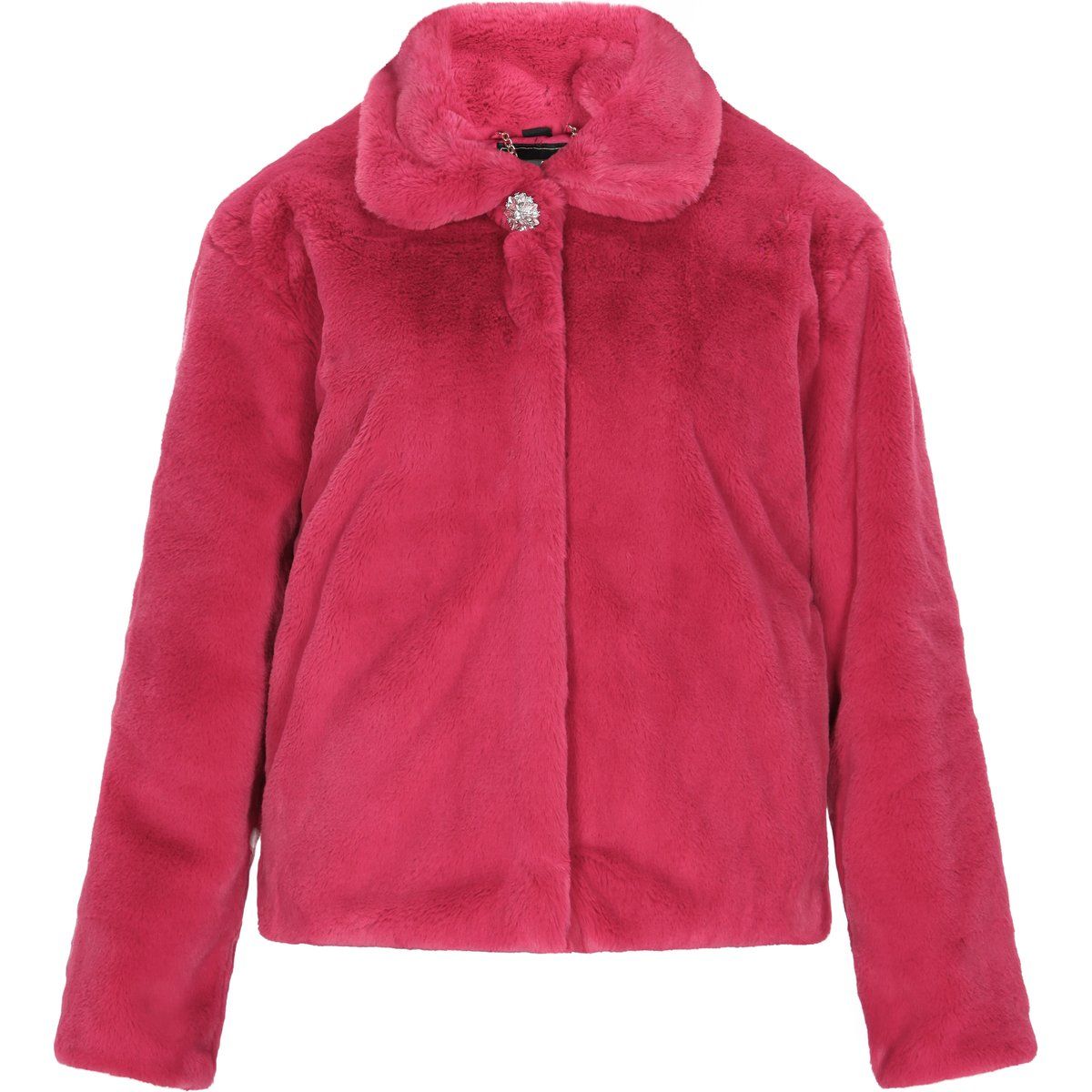 Kunstpelzjacke mit Schmuckknopf