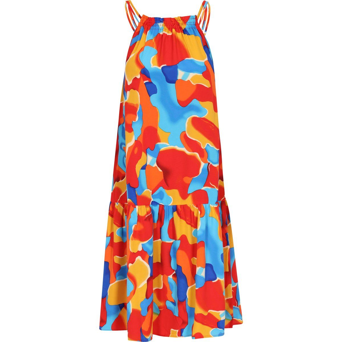 Gestuftes Maxikleid mit abstraktem Print