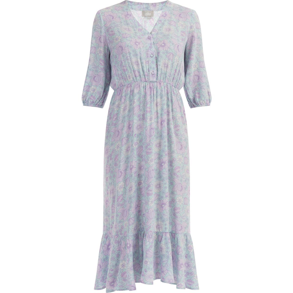 Fließendes Midi-Kleid mit Blumenmuster