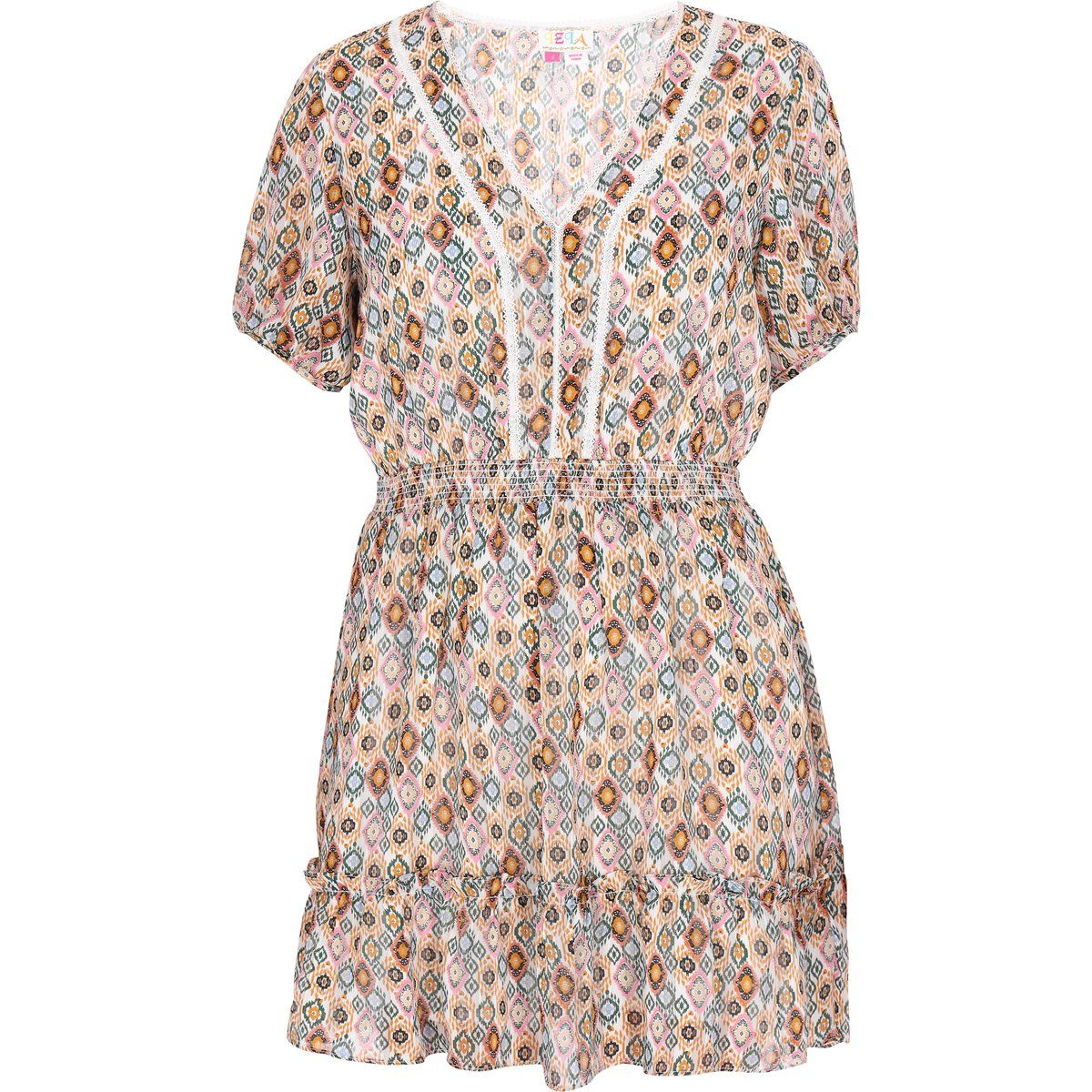 Boho-Mini-Kleid mit Print und Rüschen