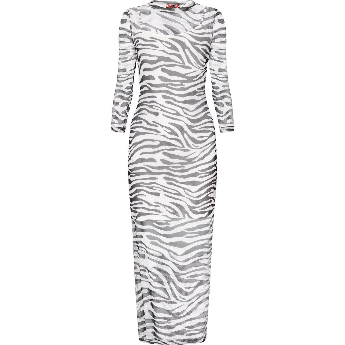 Zebra-Print Mesh-Maxikleid