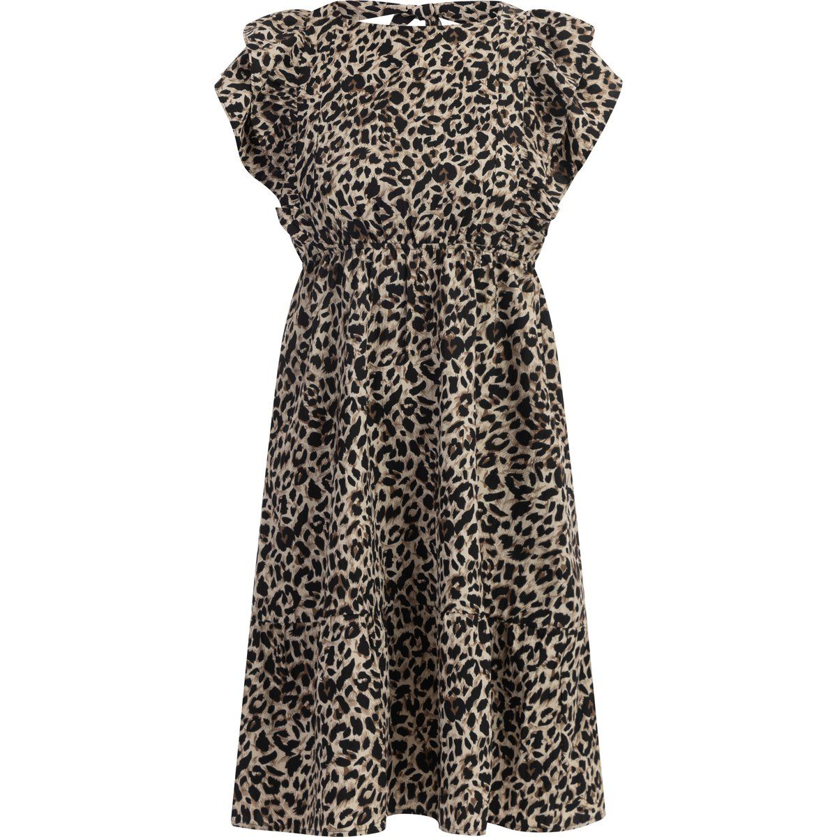 Midikleid mit Rüschen und Leoprint