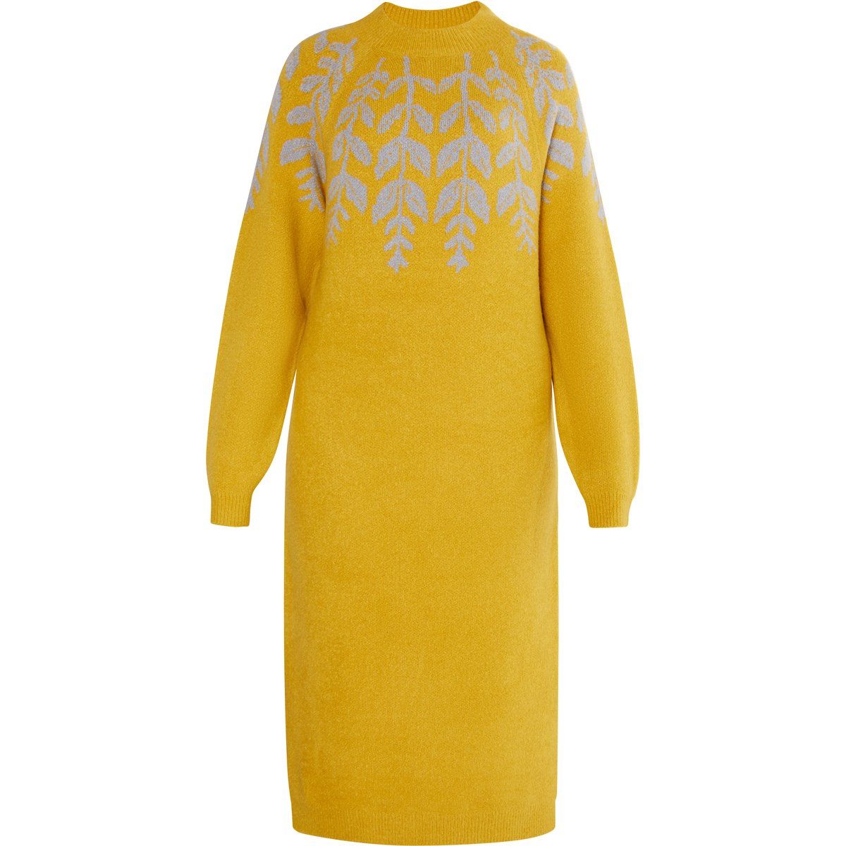Maxi-Strickkleid mit floralem Intarsienmuster