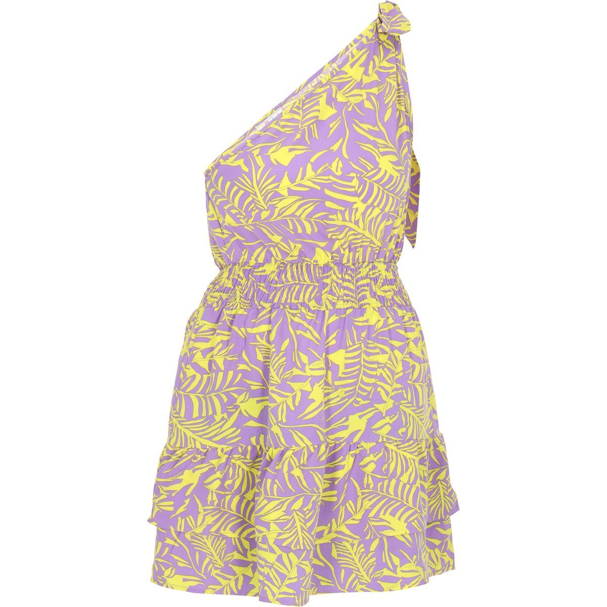 One-Shoulder-Minikleid mit tropischem Muster