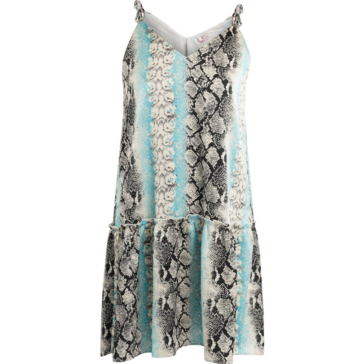 Minikleid mit Schlangenprint und Rüschen