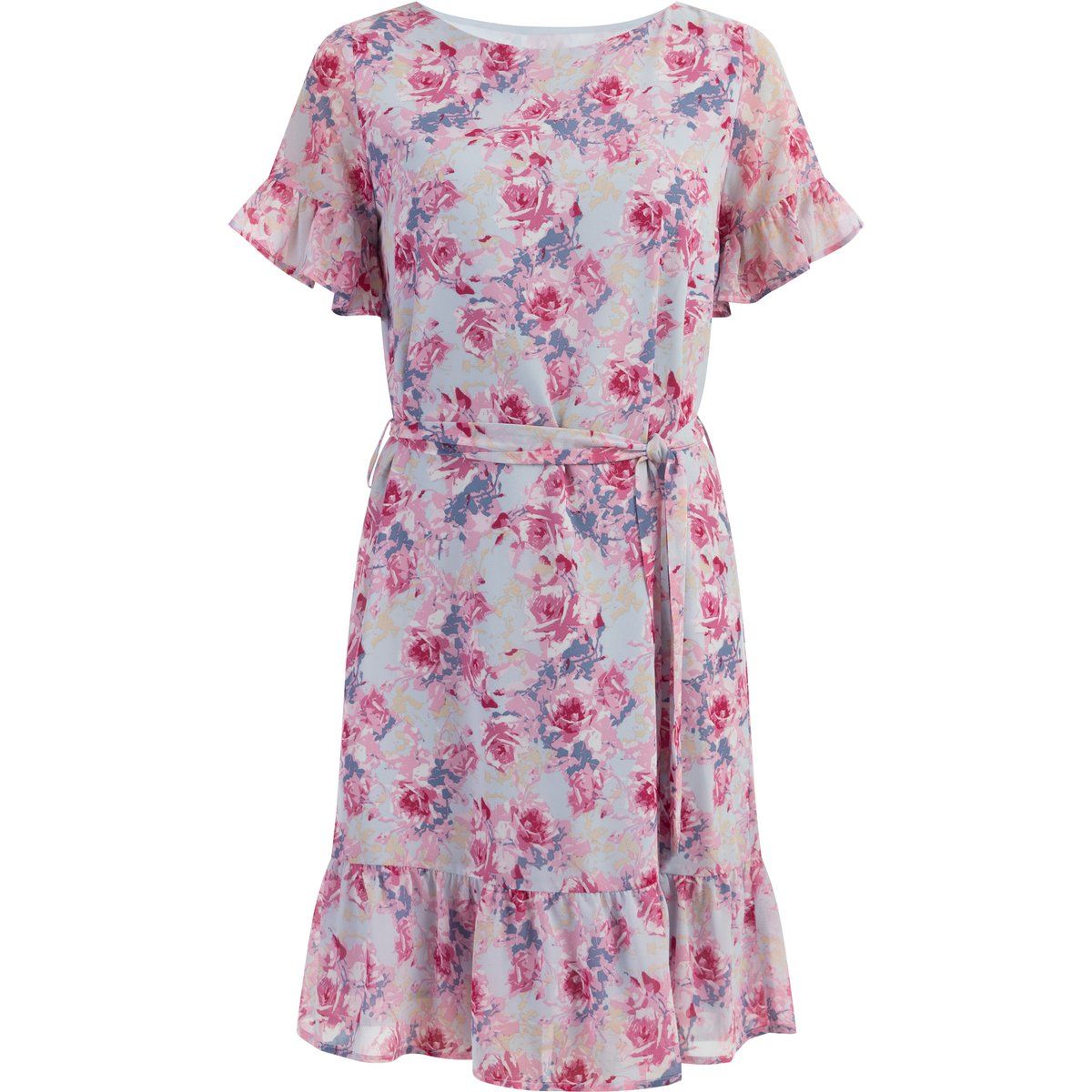 Kleid mit Rosenprint und Rüschen