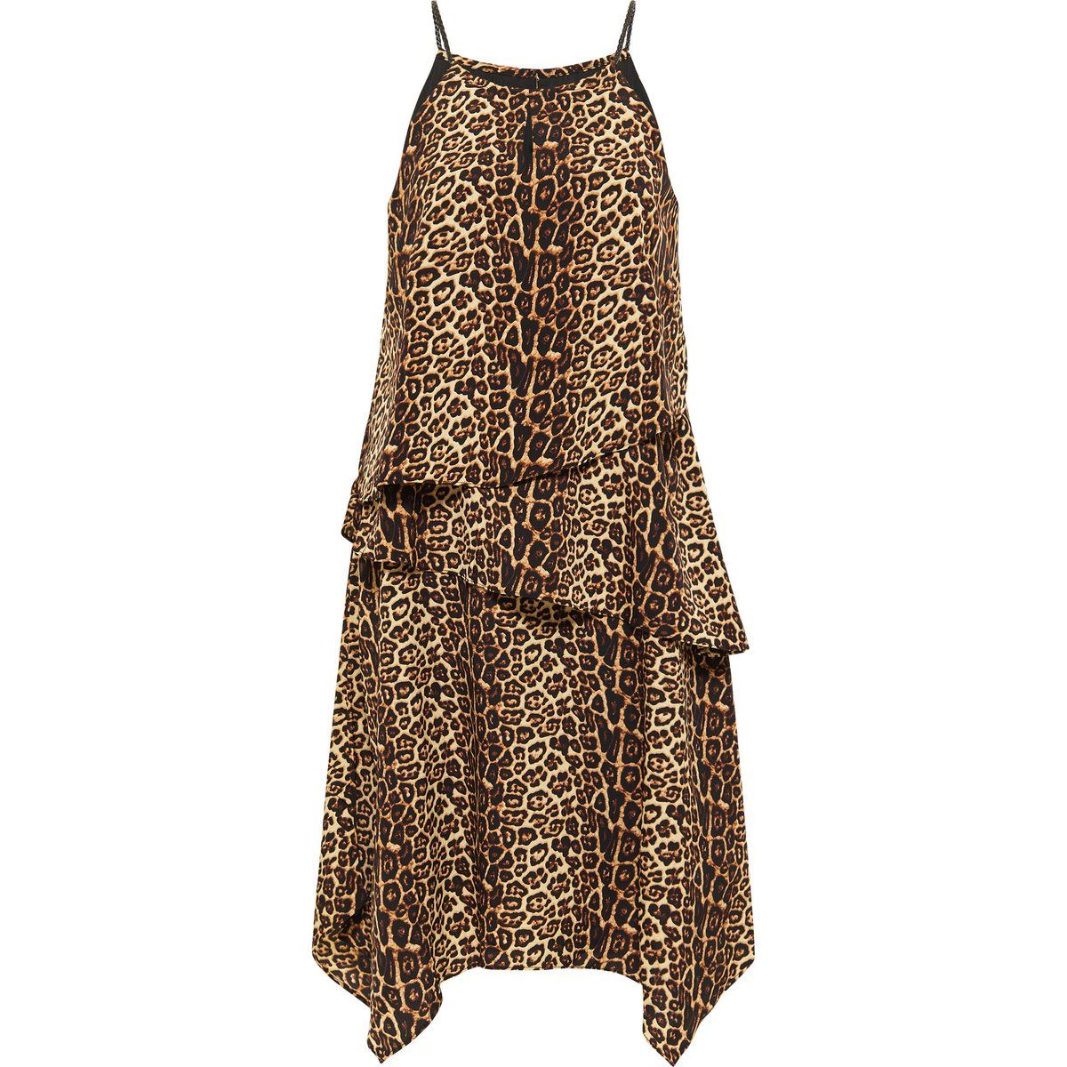 Asymmetrisches Stufenkleid mit Leopardenmuster
