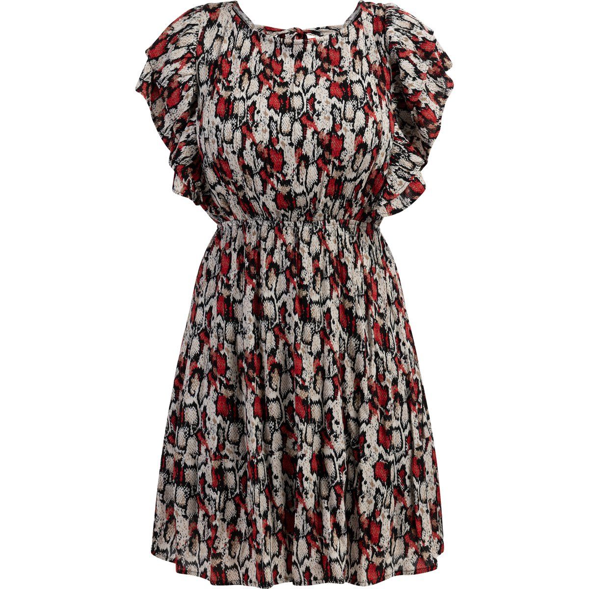 Minikleid mit Schlangenprint und Rüschen
