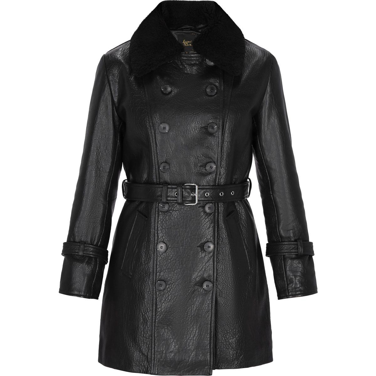 Zweireihiger Trenchcoat in Lederoptik