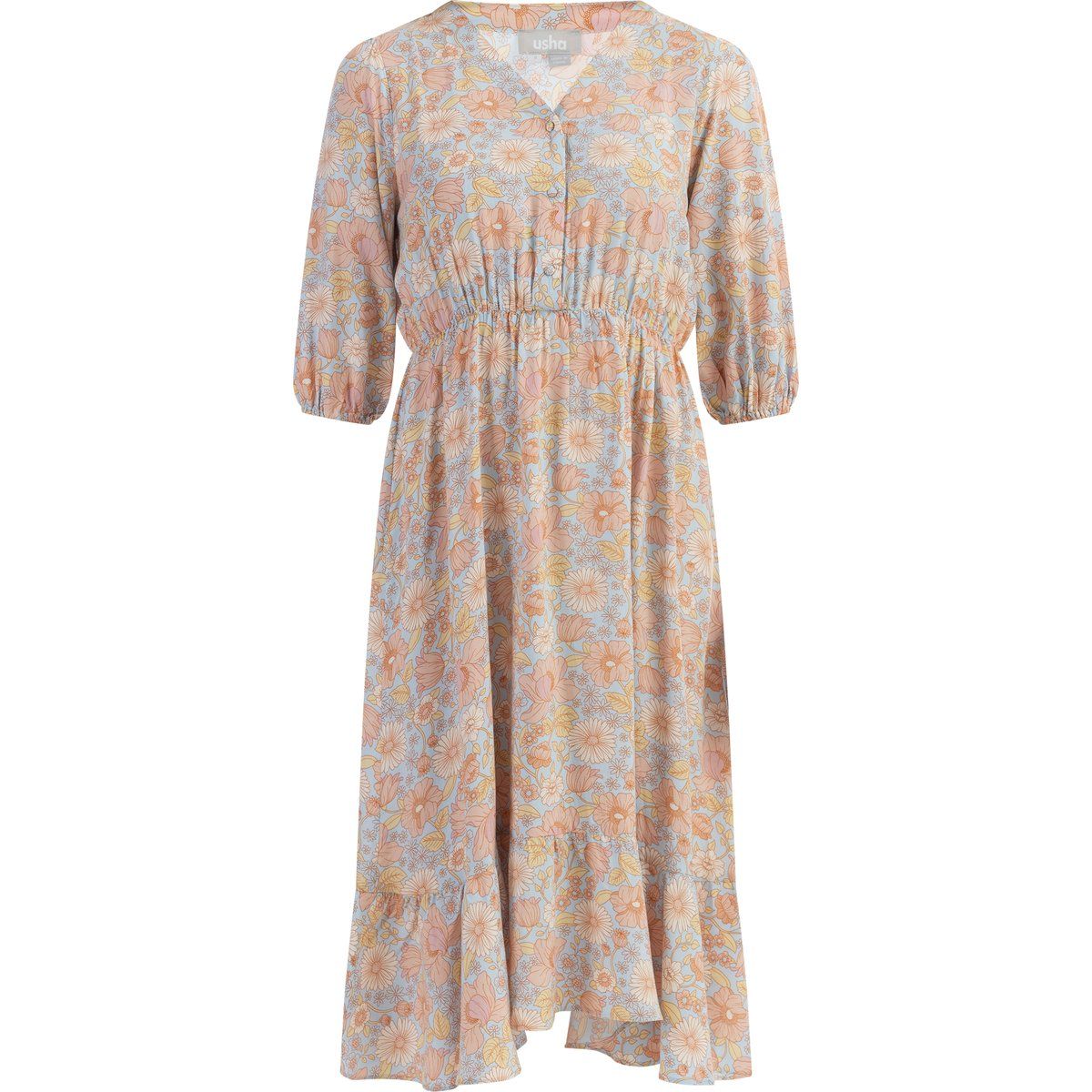 Midikleid mit Blumenmuster und Volants