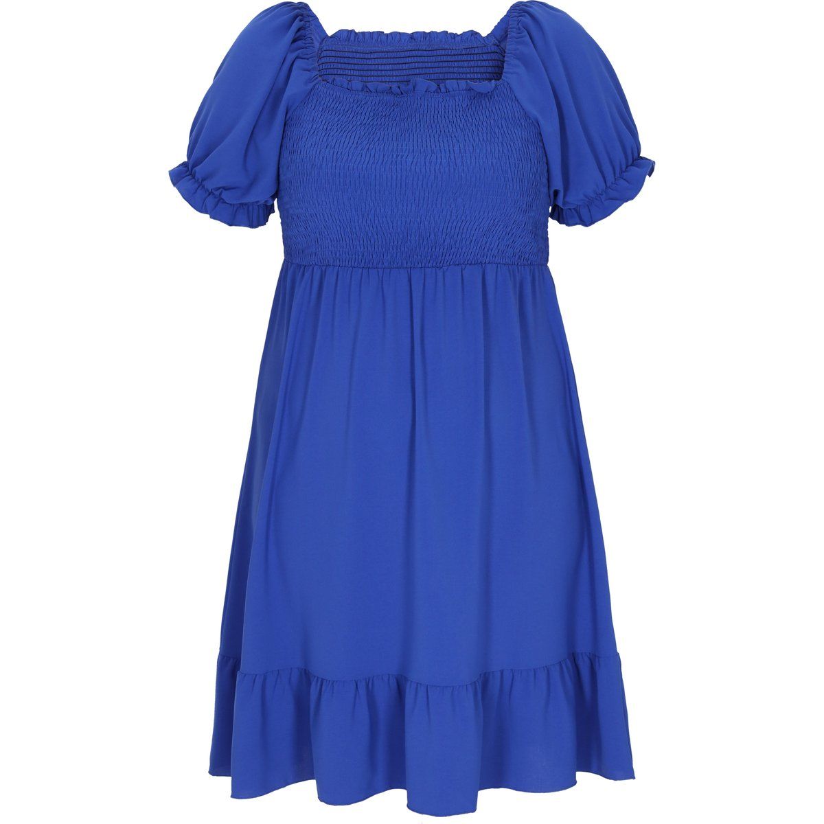 Kleid mit gesmoktem Oberteil und Puffärmeln