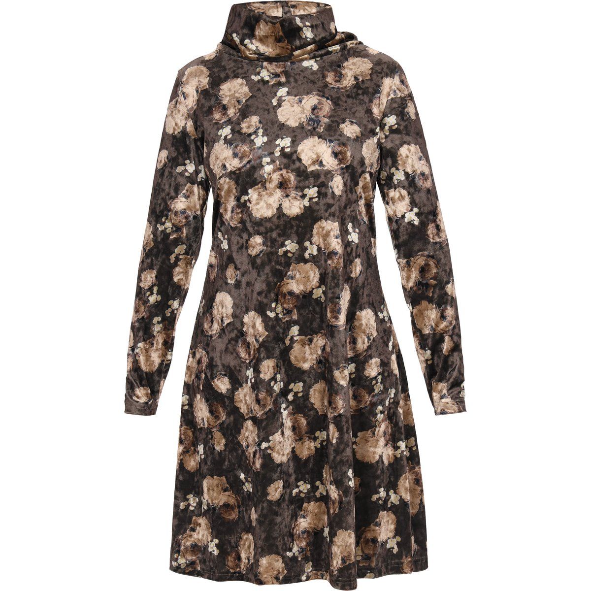 Blumiges Samt-Minikleid mit Wasserfallausschnitt