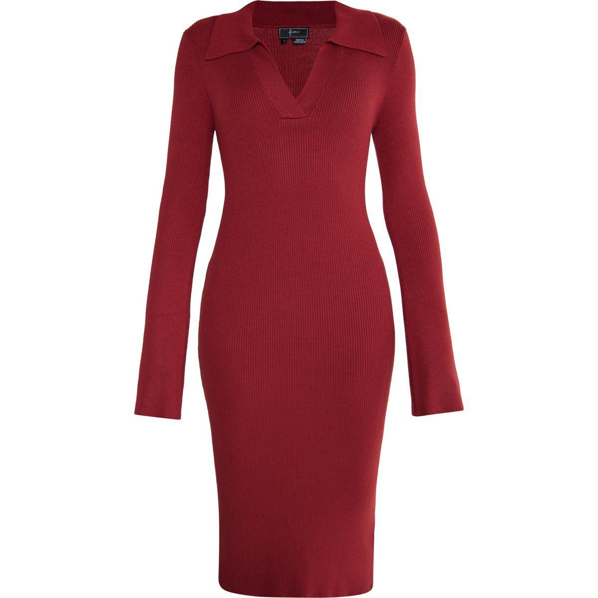 Rippstrick-Midikleid mit Polokragen