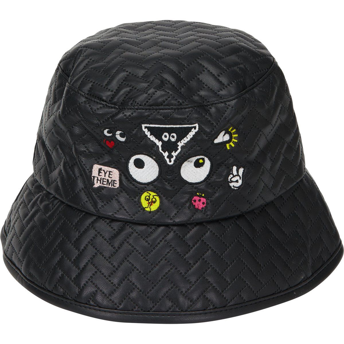 Gesteppter Kunstleder-Bucket-Hat mit Stickerei