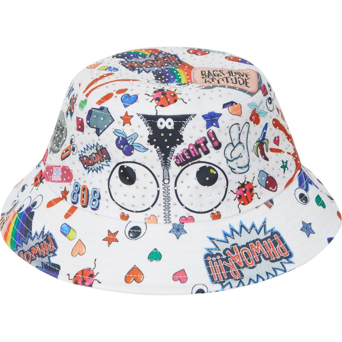 Comic-Print Bucket Hat mit Kristallen