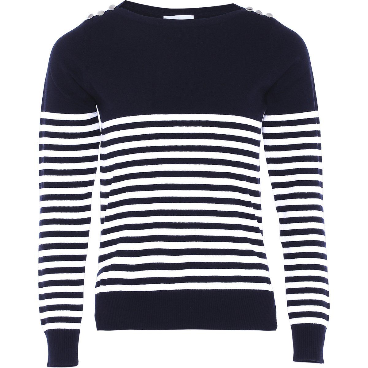 Gestreifter Breton-Pullover mit Schulterknöpfen
