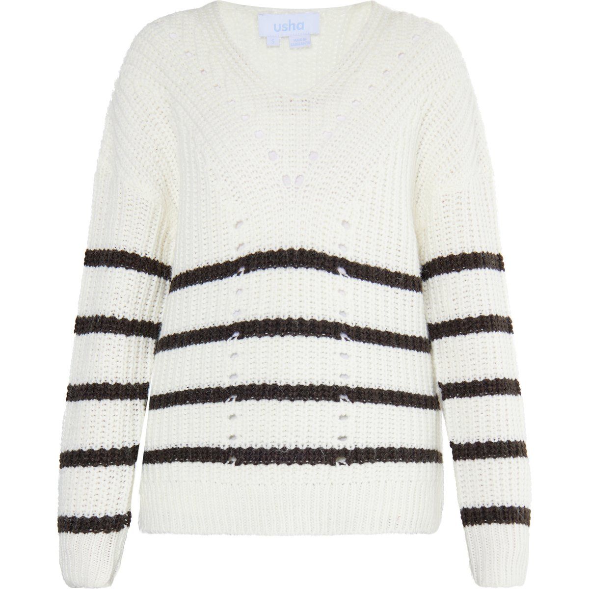 Grobstrickpullover mit V-Ausschnitt und Streifen