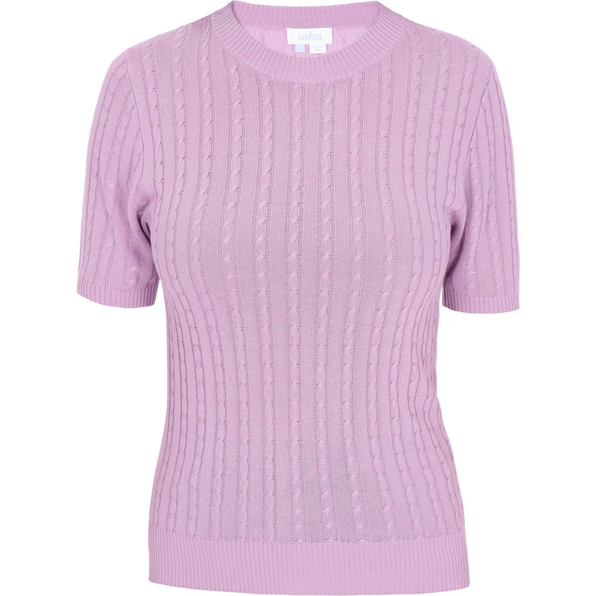 Kurzarm-Zopfstrickpullover mit Rundhalsausschnitt