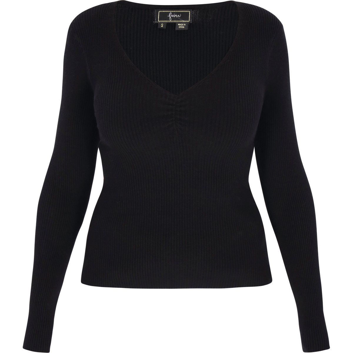 Gerippter Slim-Fit Pullover mit Raffung