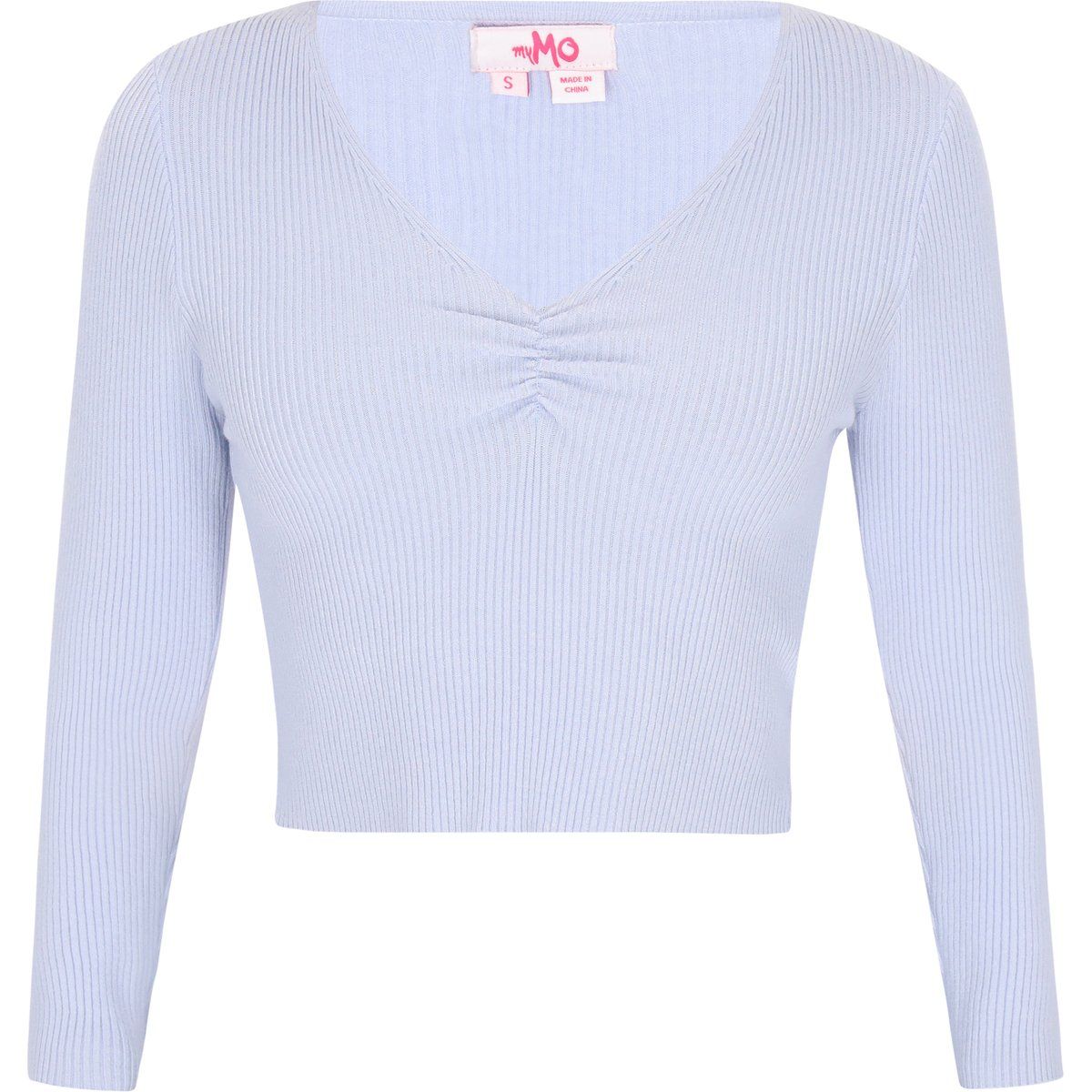 Gerippter Crop-Pullover mit Raffung