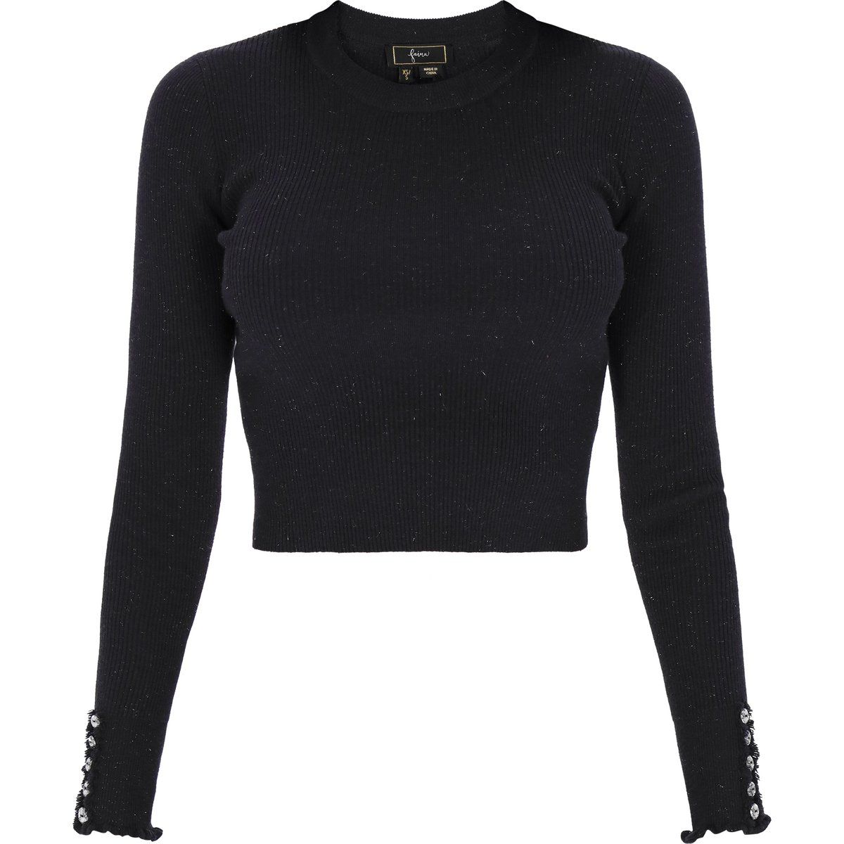 Gerippter Cropped-Pullover mit Knopfmanschetten