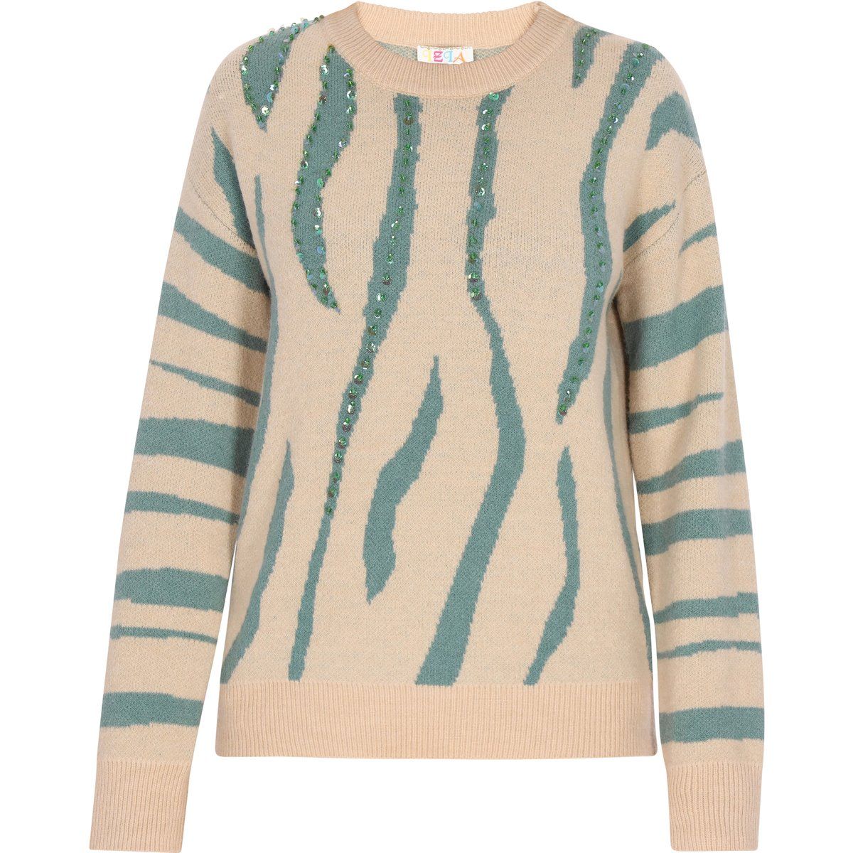 Pailletten-Strickpullover mit Zebramuster