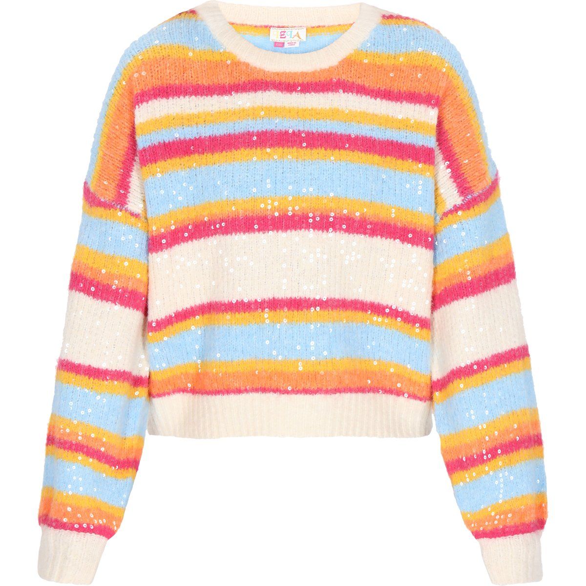 Pailletten-Streifenpullover mit Bischofsärmeln