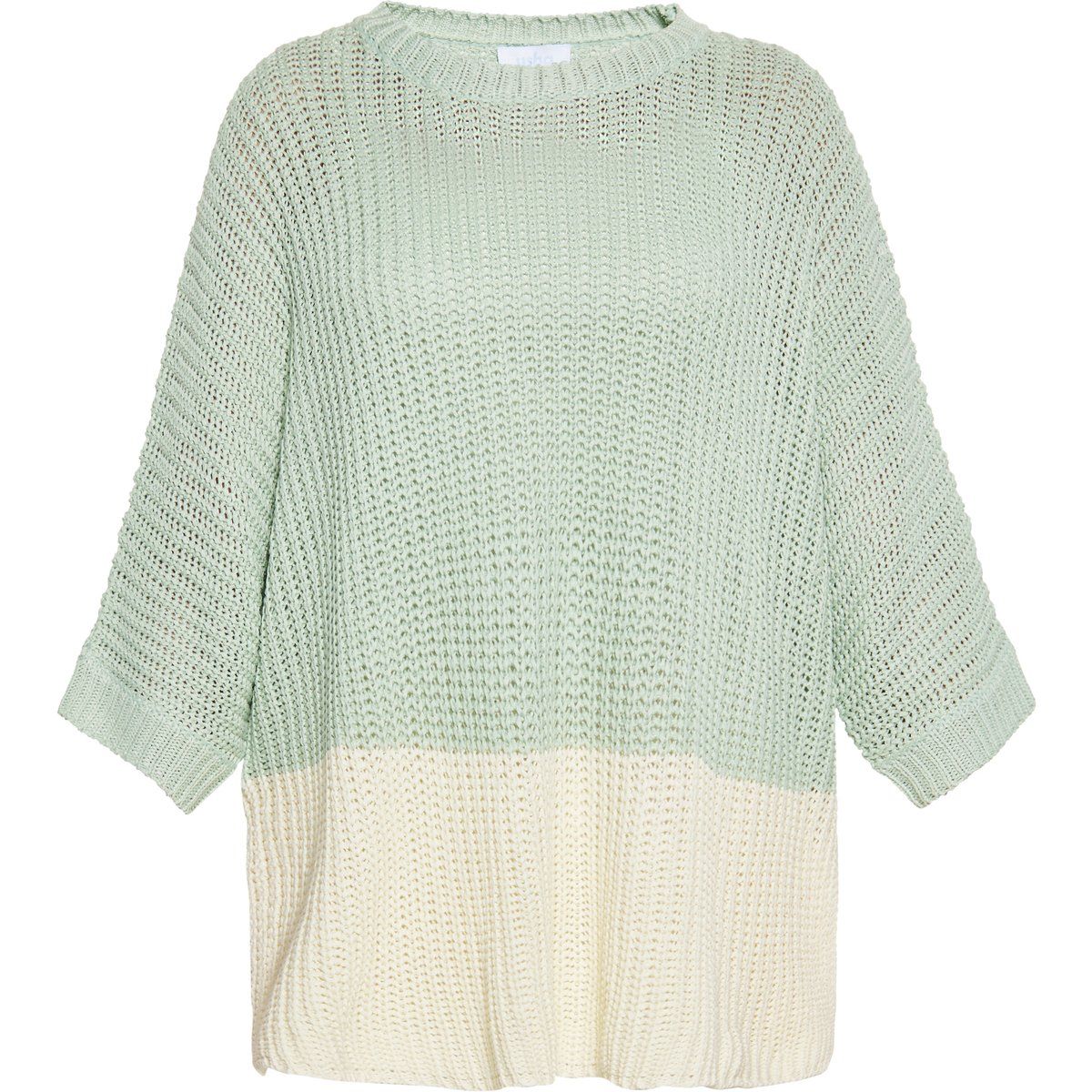 Zweifarbiger Pullover mit Lochmuster