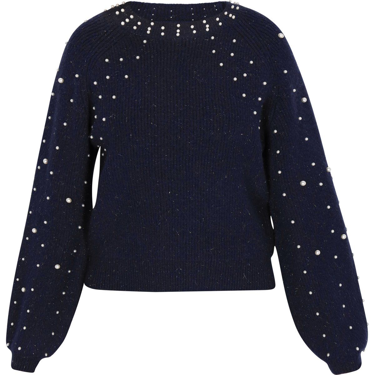 Rippstrickpullover mit Perlenverzierung