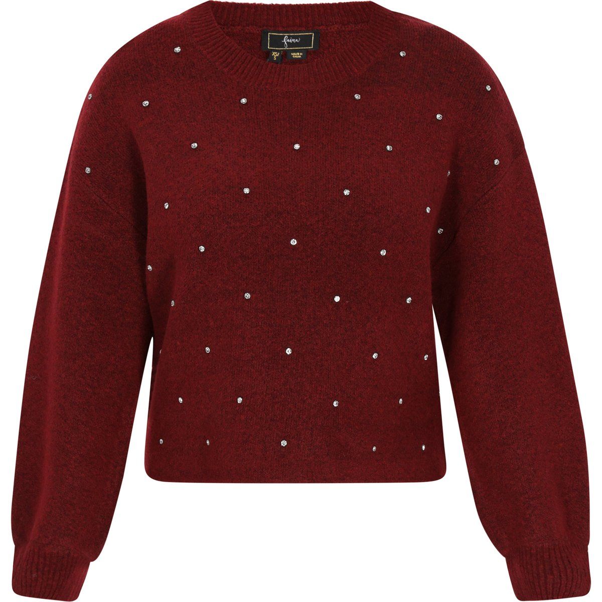 Strickpullover mit Glitzersteinen und Bischofsärmeln