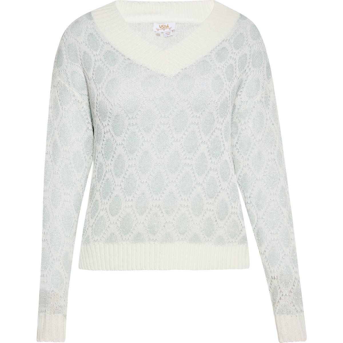 V-Ausschnitt Strickpullover mit Rautenmuster