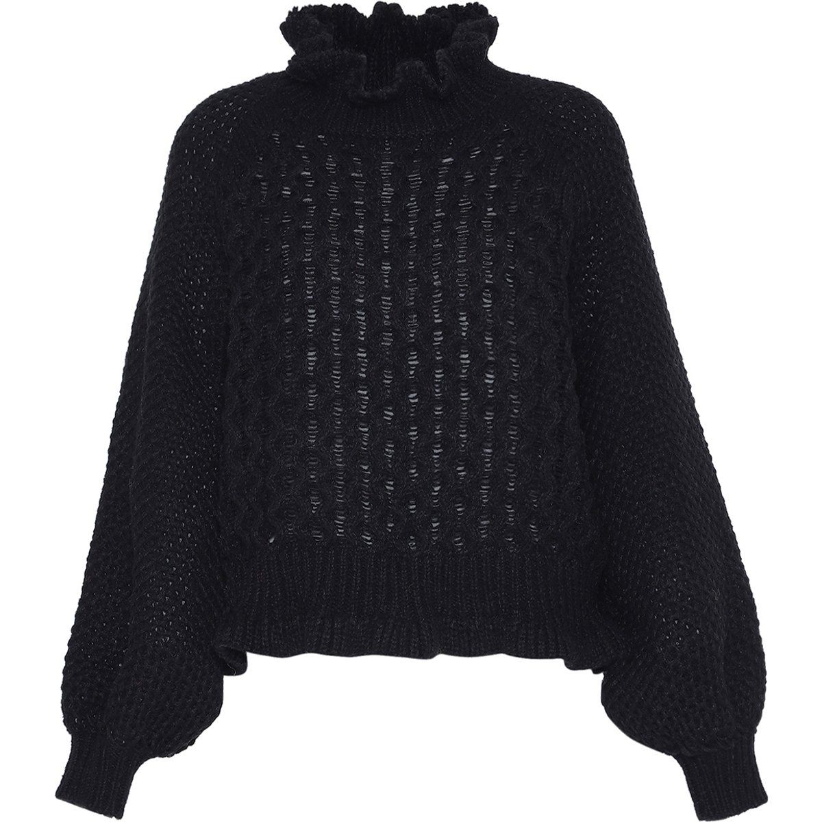 Strukturierter Strickpullover mit Rüschenkragen