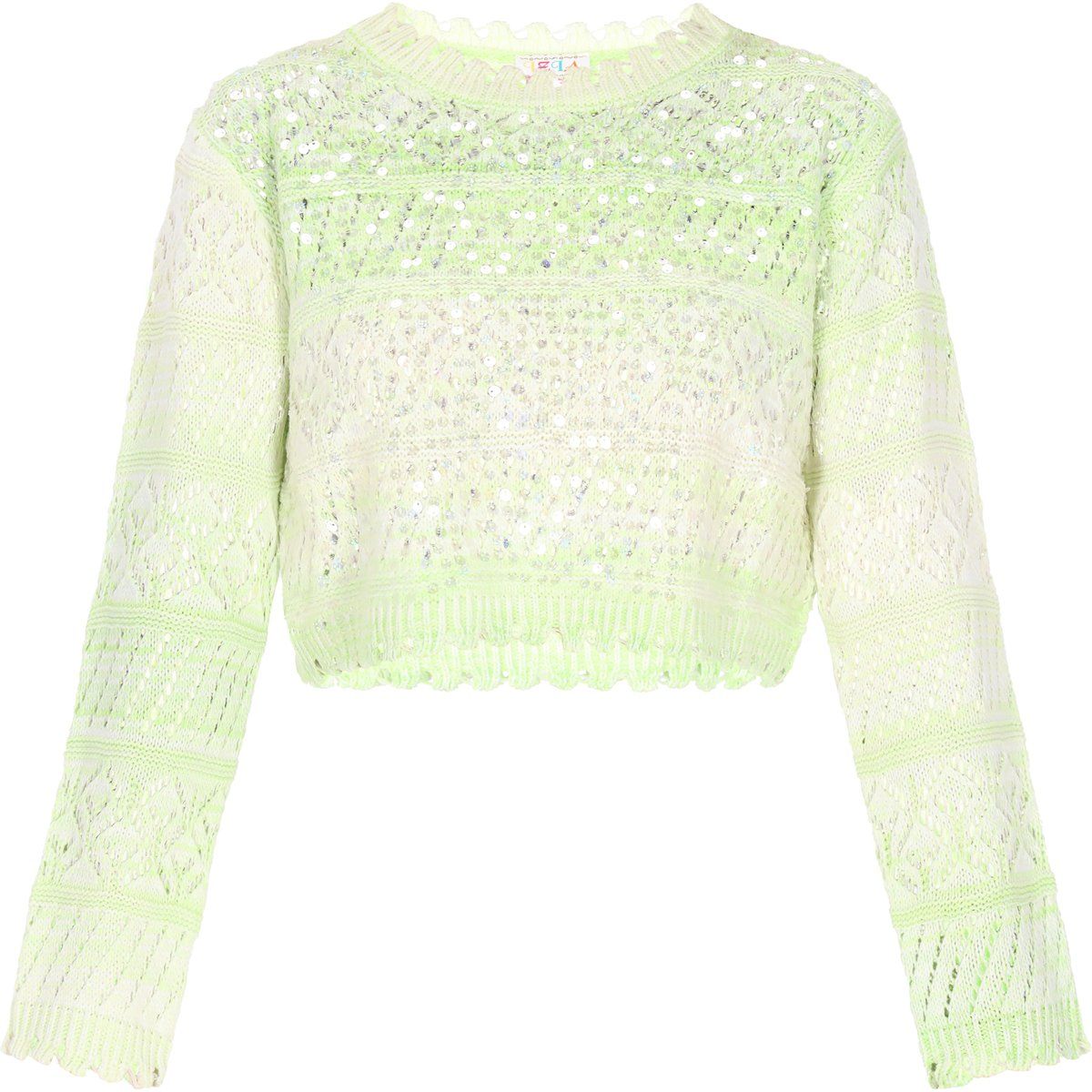 Kurzpullover mit Pailletten und Lochmuster