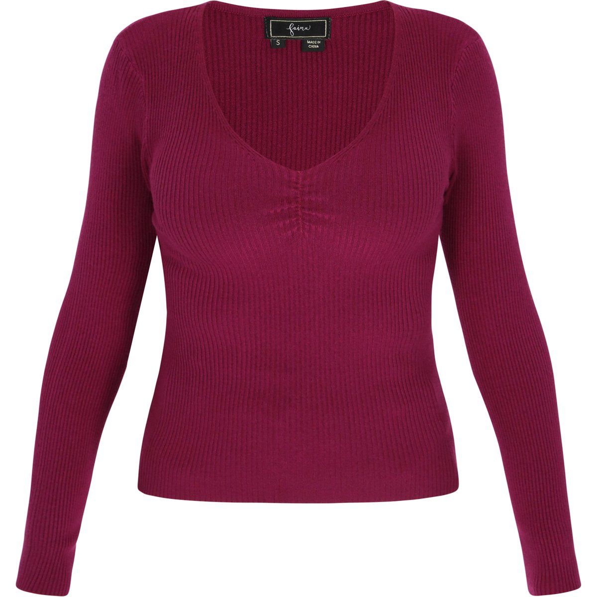 Schmaler Rippstrickpullover mit Raffung