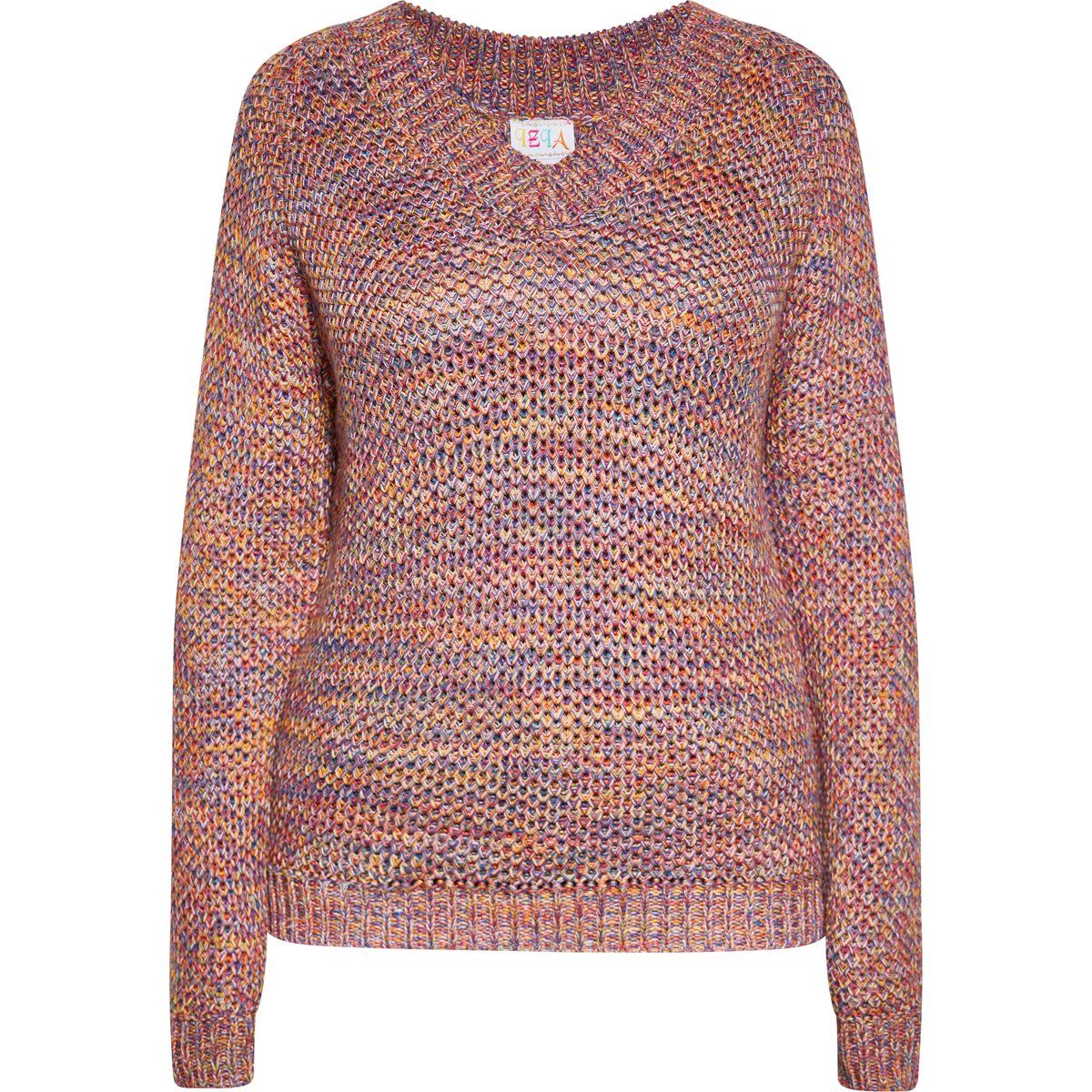 Mehrfarbiger Melierter Struktur-Strickpullover