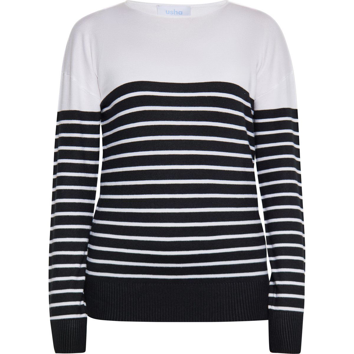 Gestreifter Rundhals-Strickpullover