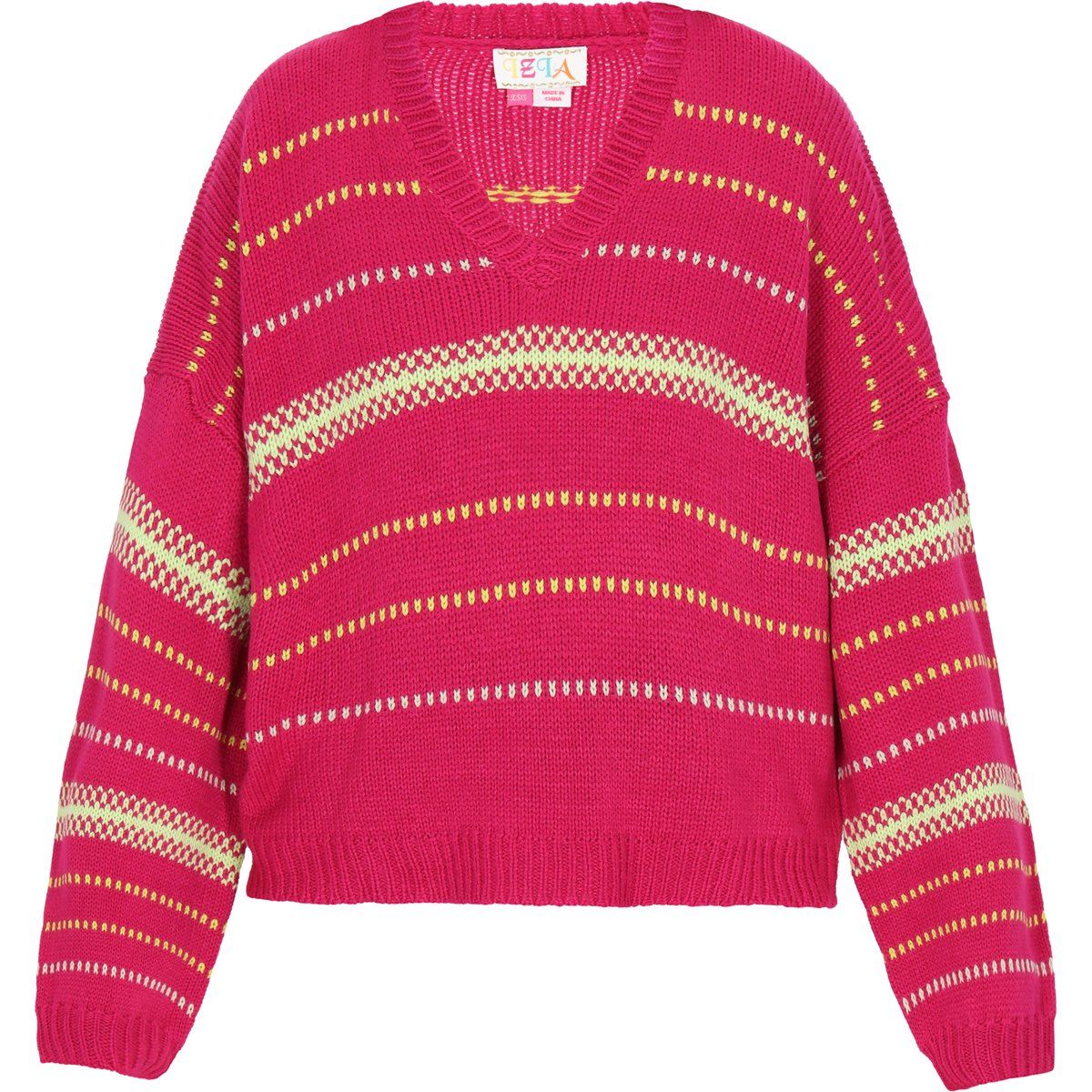 Gestreifter Strickpullover mit V-Ausschnitt