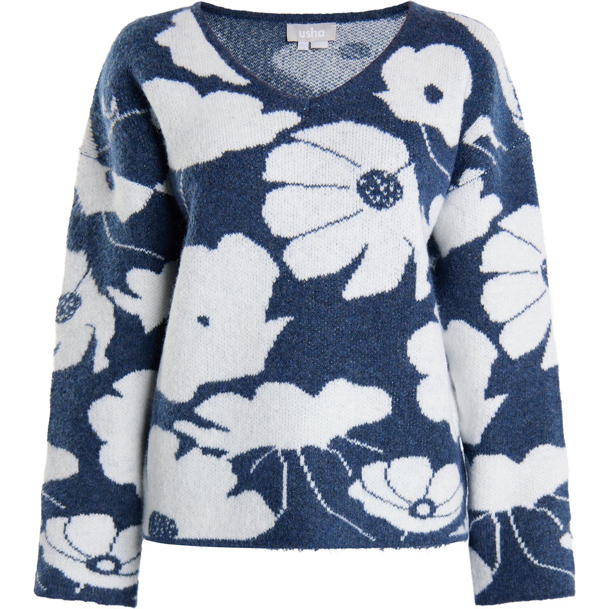 Strickpullover mit floralem Intarsienmuster