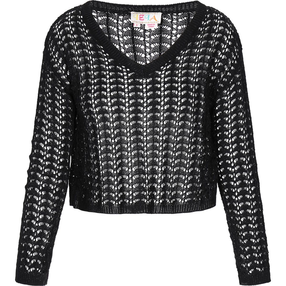 V-Ausschnitt Cropped-Pullover mit Ajourmuster