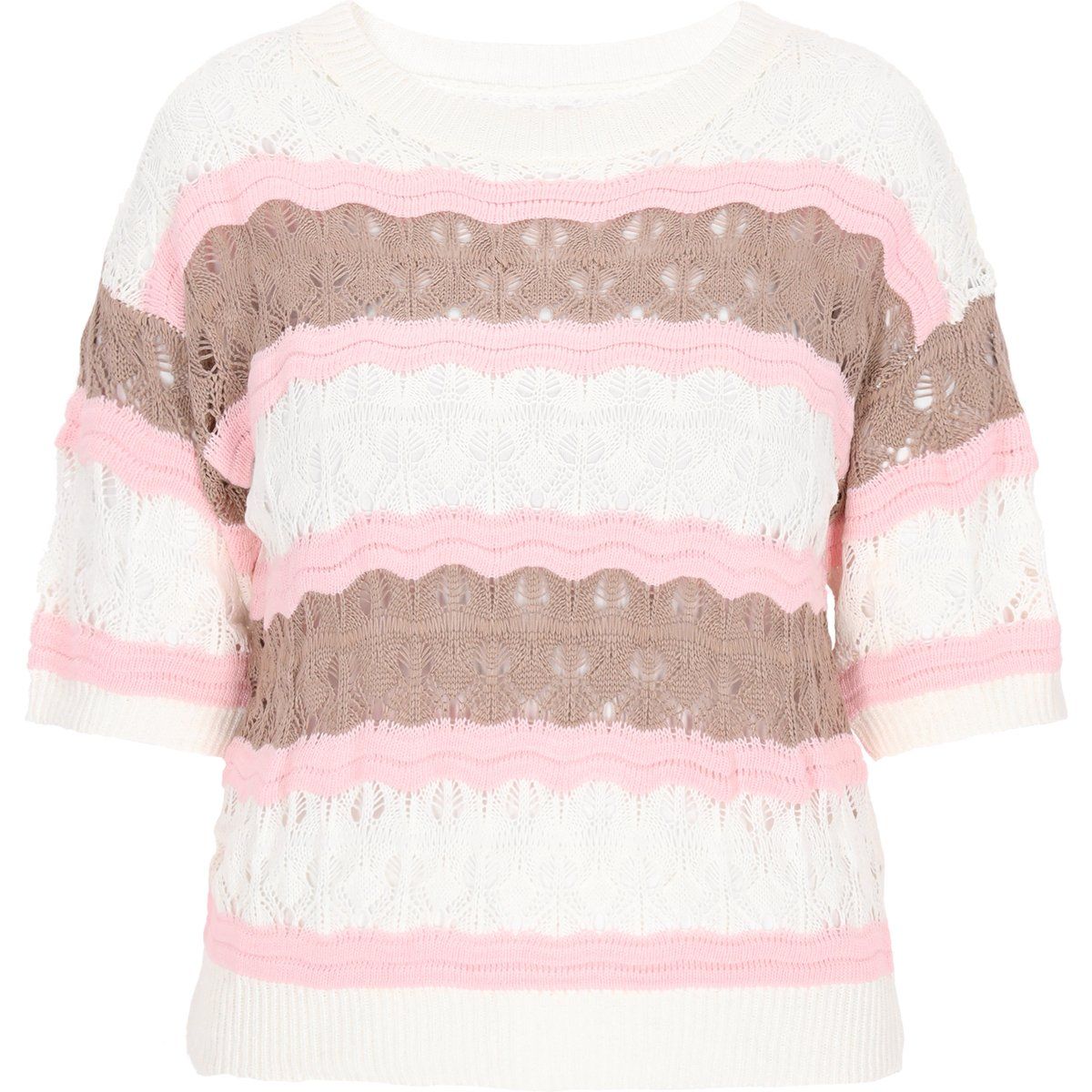 Kurzarm-Strickpullover mit Ajourmuster