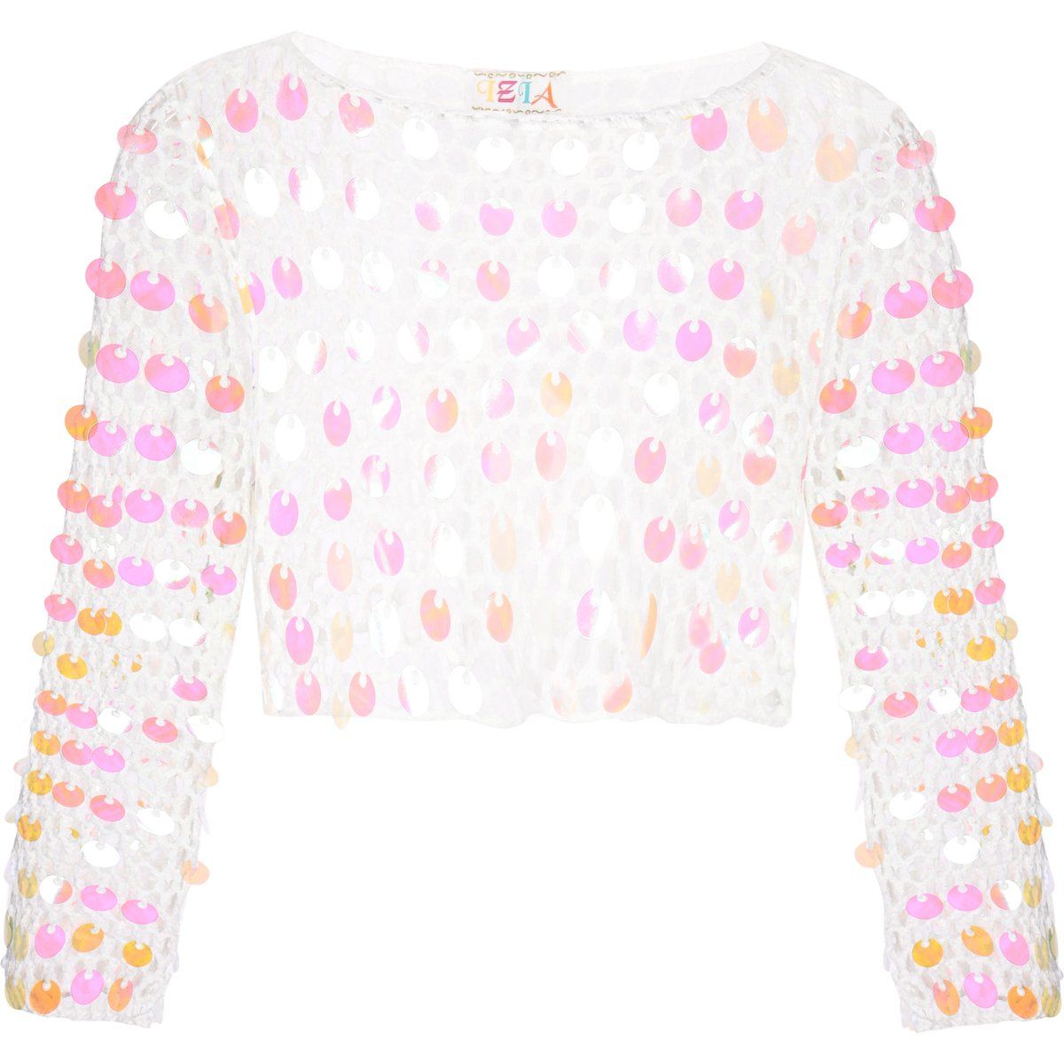 Kurzer Pullover mit Pailletten-Lochstrick