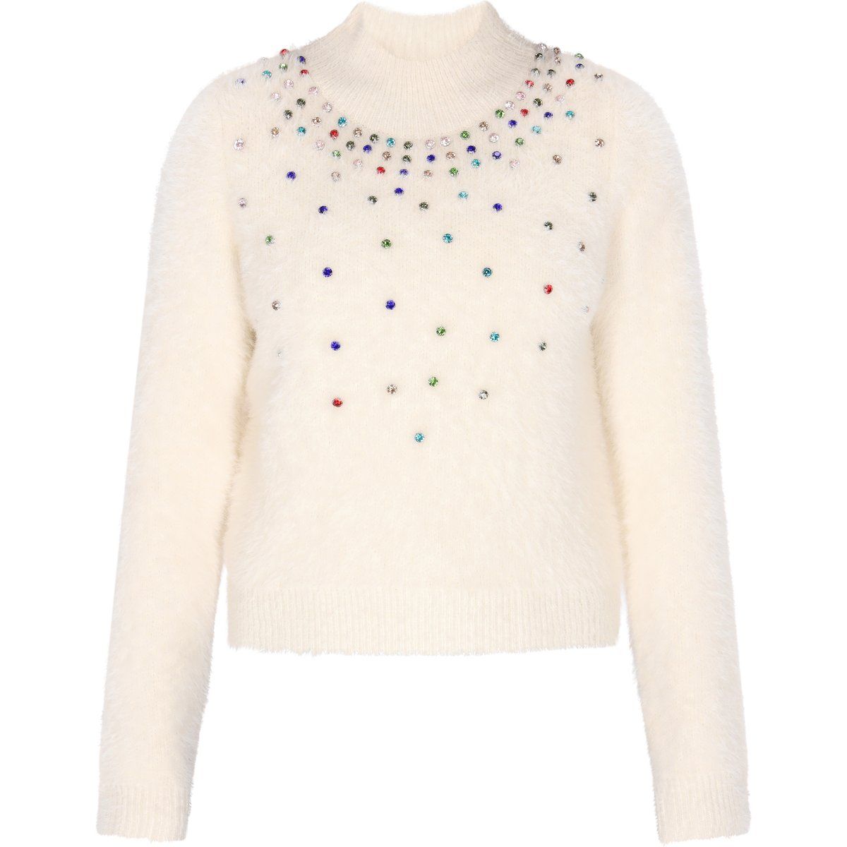 Verzierter flauschiger Stehkragenpullover