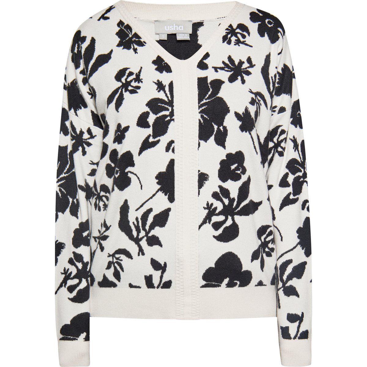 V-Ausschnitt Strickpullover mit Blumenmuster