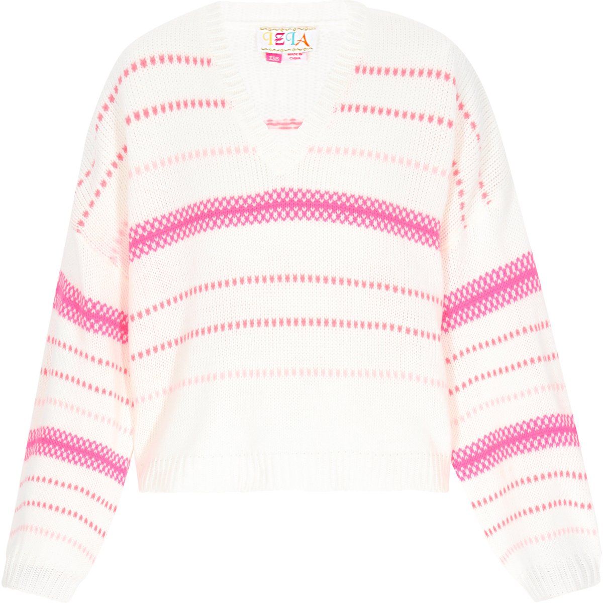 Lockerer V-Ausschnitt Strickpullover mit Streifen