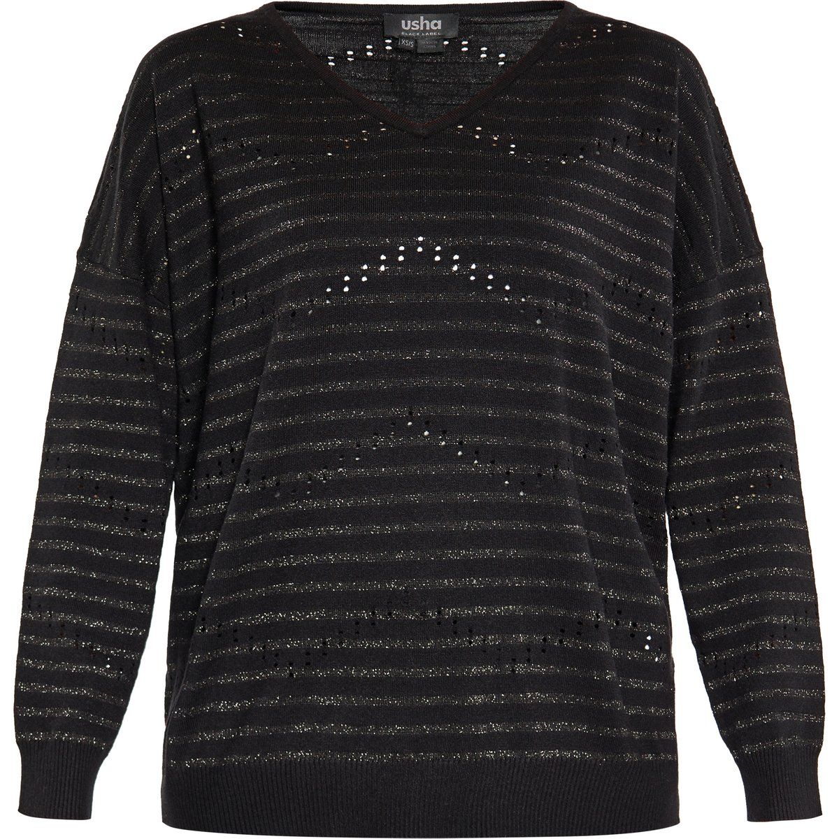 V-Ausschnitt-Strickpullover mit Metallic-Streifen