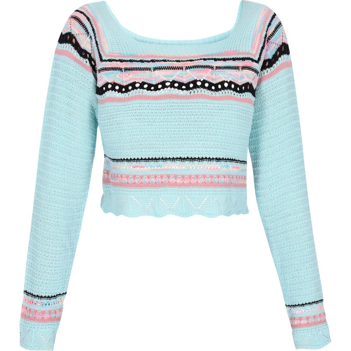 Kurzer Ajour-Strickpullover mit geometrischem Muster