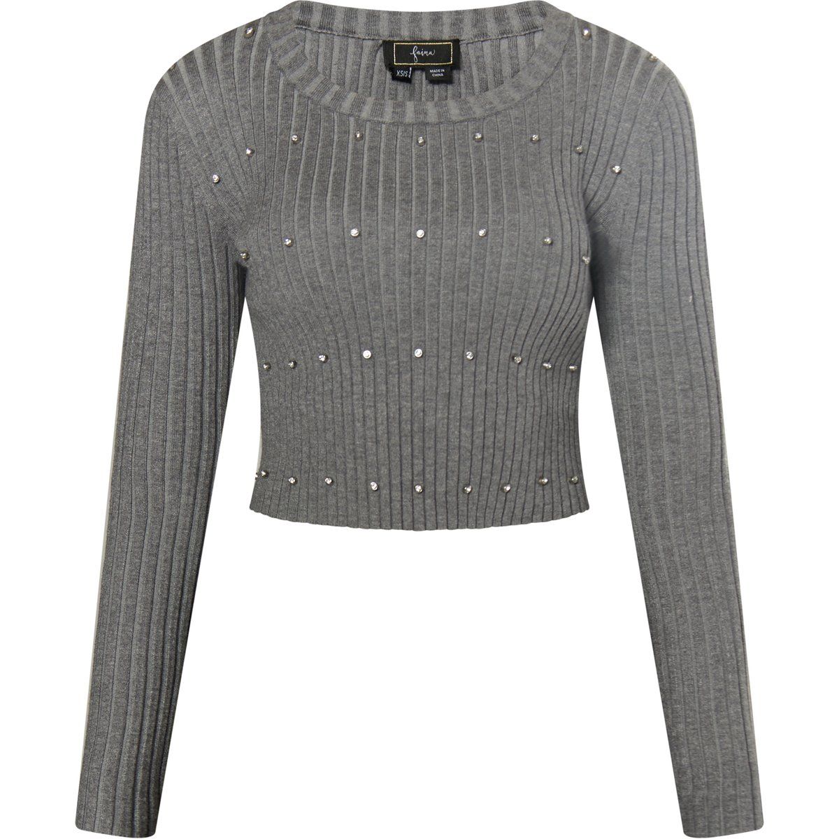 Kurzer Rippstrickpullover mit Strasssteinen