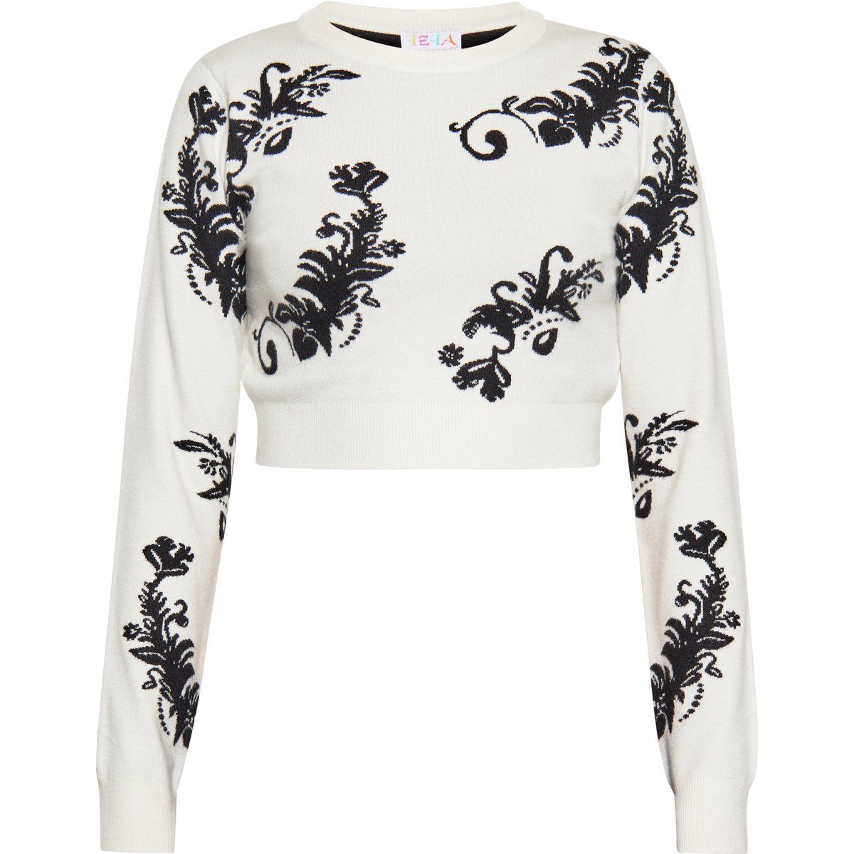 Kurzer Jacquard-Pullover mit Blumenmuster